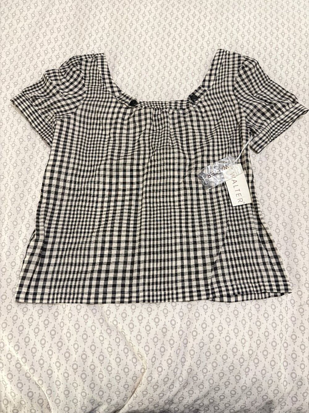 NWT Walter Baker Black & White Checkered Top Cotton with Silk Lining Large (L)